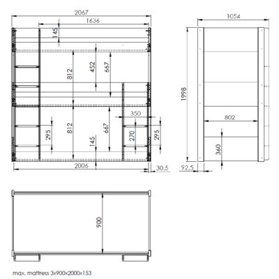 Scott triple stapelbed 90 x 200 cm Wit Scott triple stapelbed 90 x 200 cm Wit