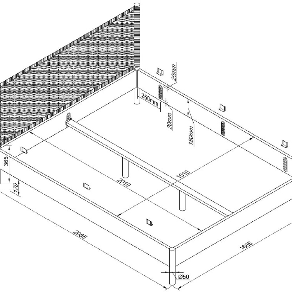 Olive bed 160 x 200 cm rope eik - Olive bed 160 x 200 cm rope eik -