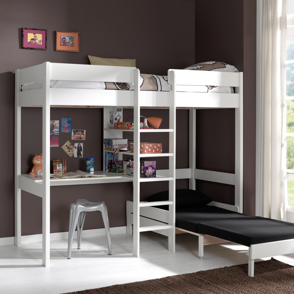 Pino mezzanine bed met zetelbed 90 x 200 cm Wit