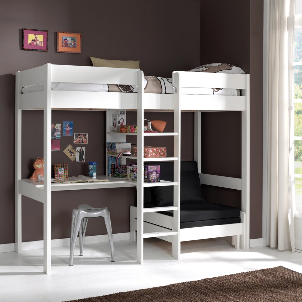 Pino mezzanine bed met zetelbed 90 x 200 cm Wit