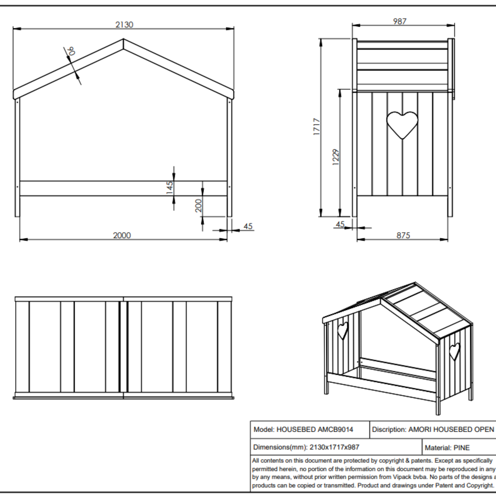 Amori 90 huisbed 90 x 200 cm Wit