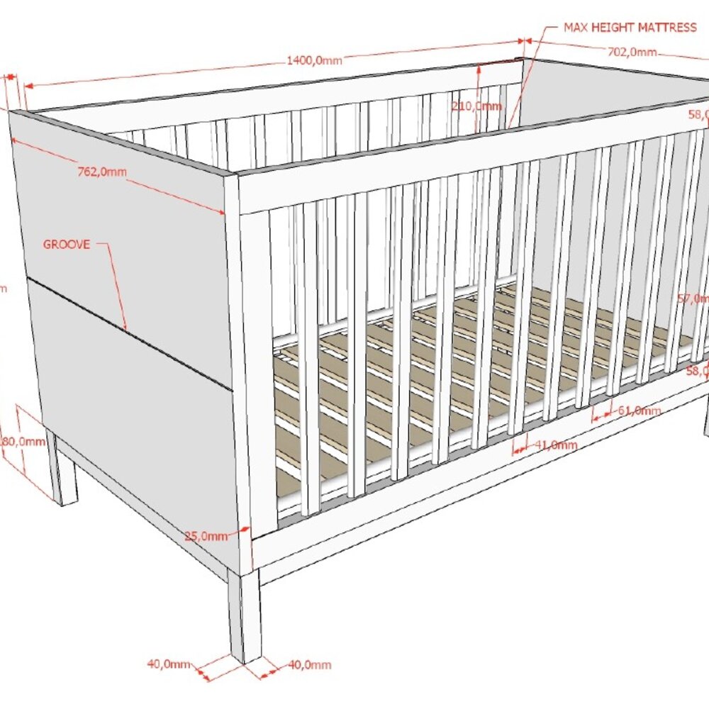 Eva baby-/peuterbed 70 x 140 cm Wit