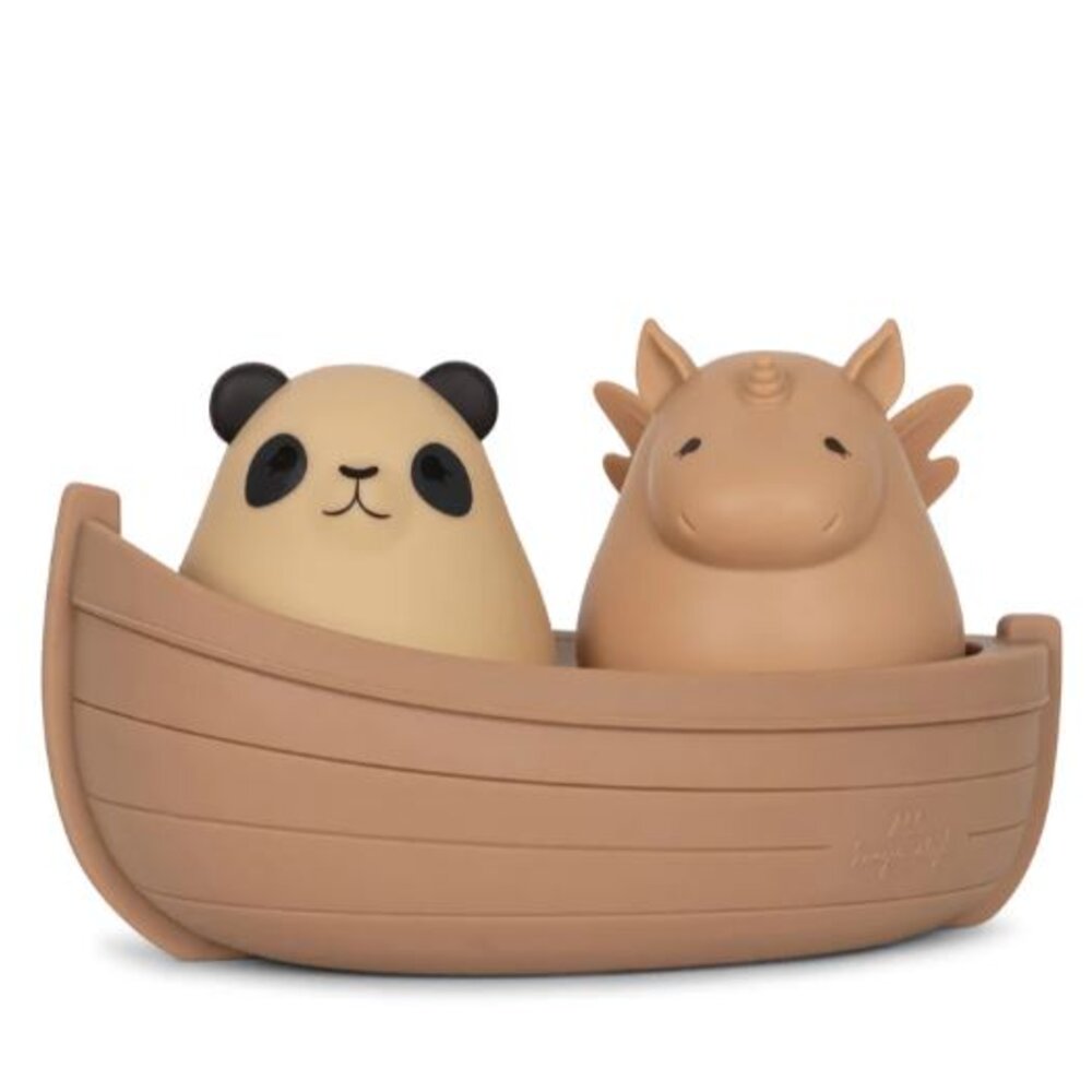 Siliconen badspeeltjes boot met panda en eenhoorn - blush mix