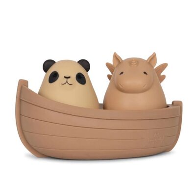 Siliconen badspeeltjes boot met panda en eenhoorn - blush mix
