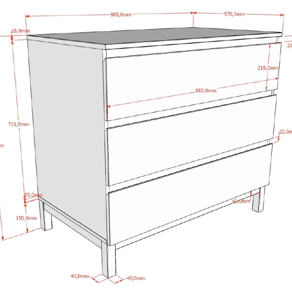 Eva commode 3 laden Wit Eva commode 3 laden Wit