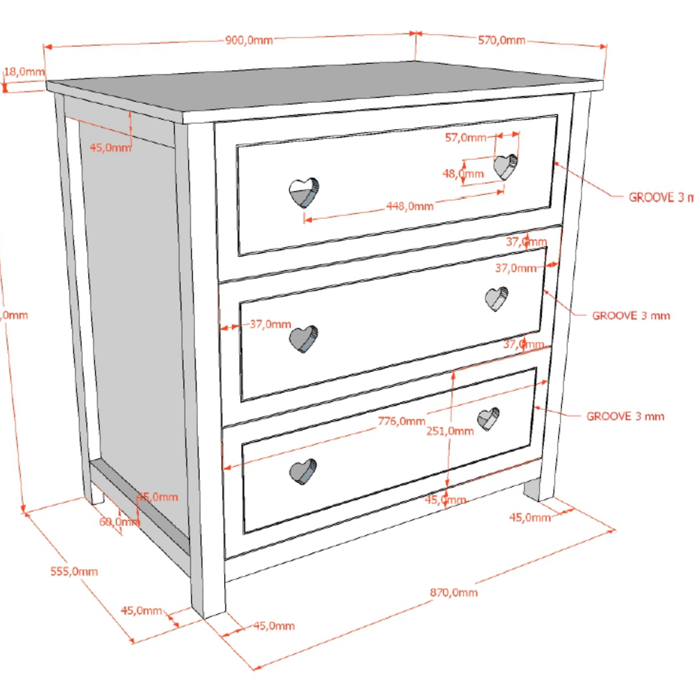 Amori commode 3 laden Wit Amori commode 3 laden Wit