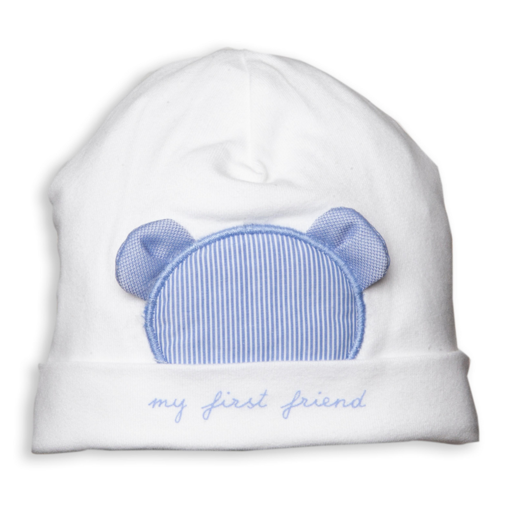 Babymutjs met berenhoofdje wit / blauw