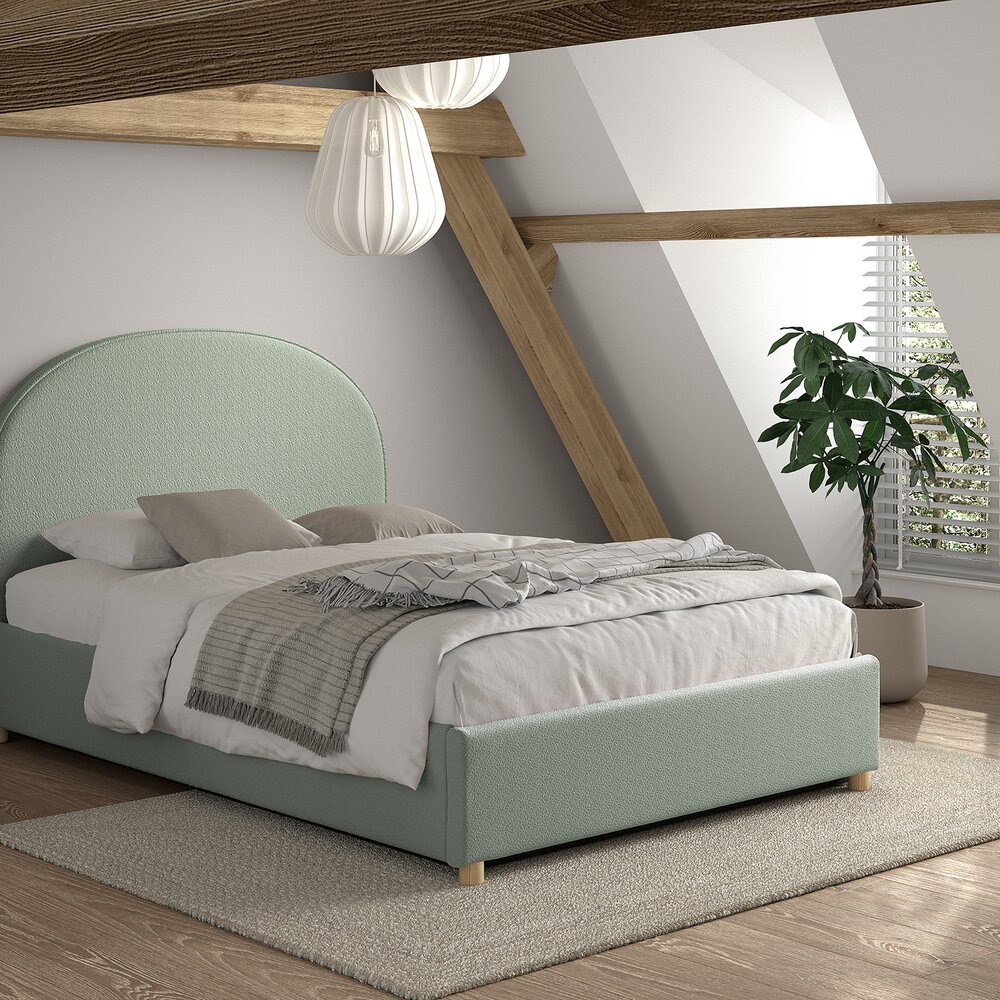 Moon storage bed 140 x 200 cm bouclé Muntgroen