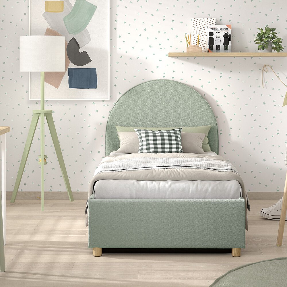 Moon storage bed 90 x 200 cm bouclé Muntgroen