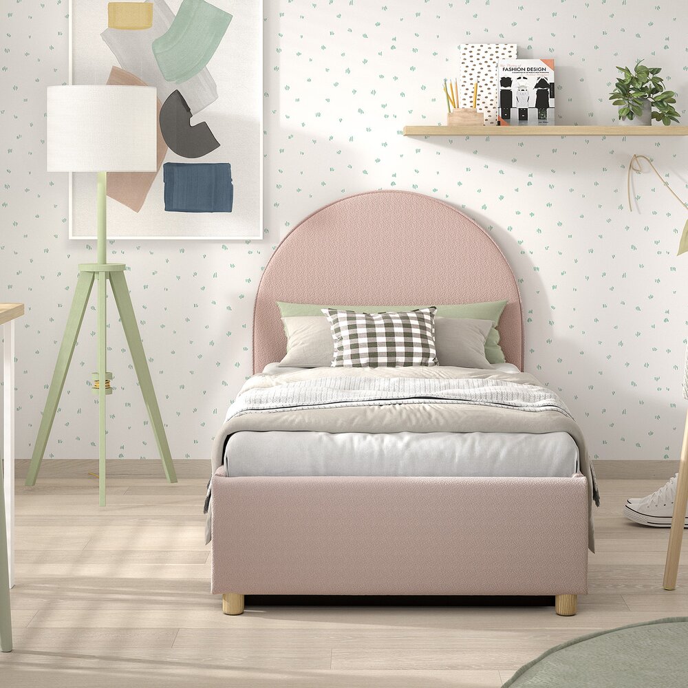 Moon storage bed 90 x 200 cm bouclé Roze