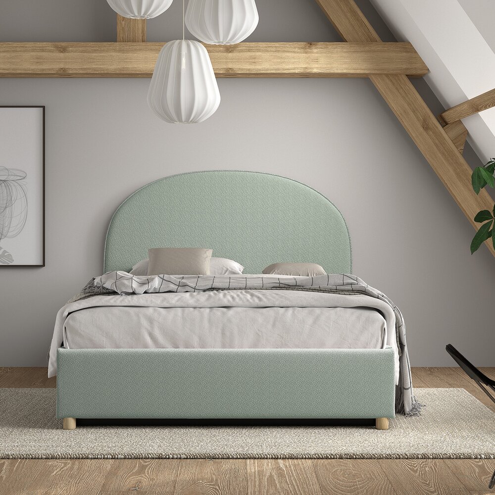 Moon storage bed 140 x 200 cm bouclé Muntgroen