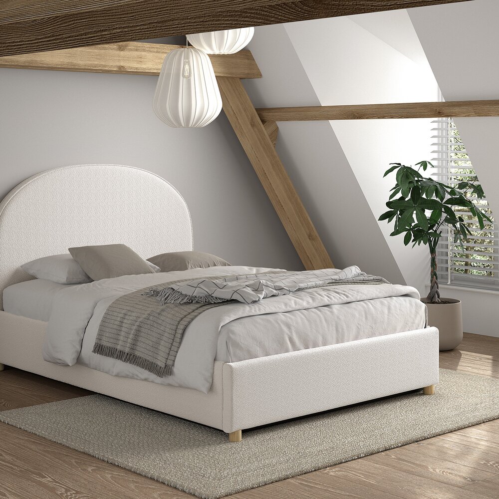 Moon storage bed 140 x 200 cm bouclé Wit