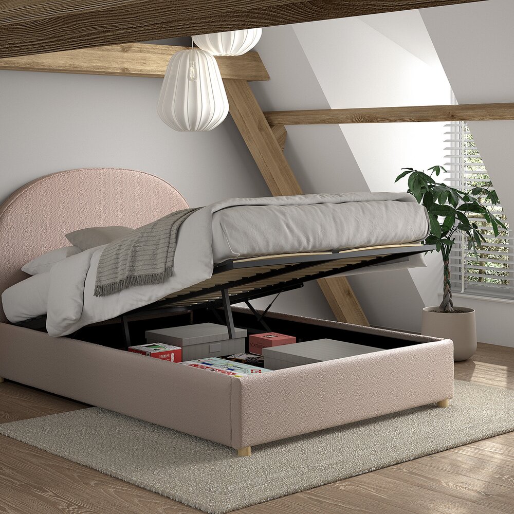 Moon storage bed 140 x 200 cm bouclé Roze