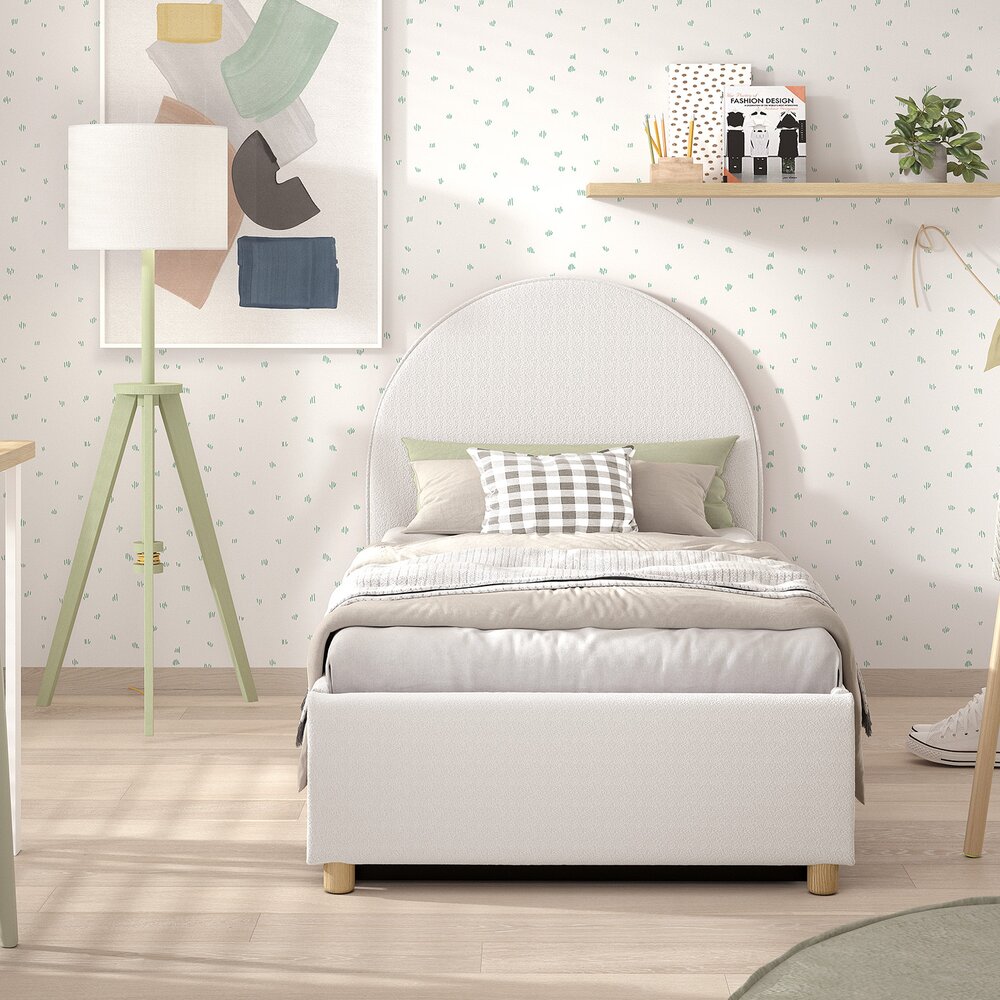 Moon storage bed 90 x 200 cm bouclé Wit