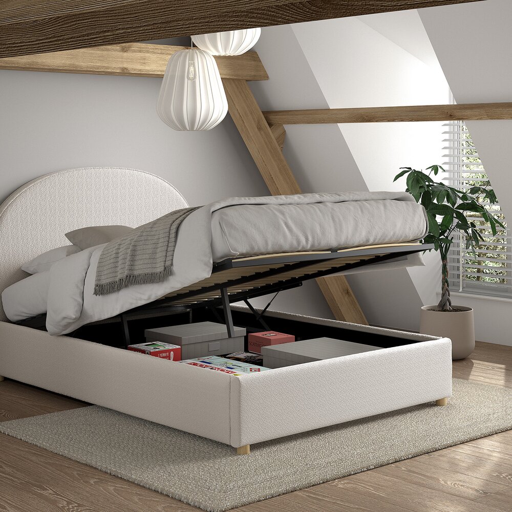 Moon storage bed 140 x 200 cm bouclé Wit