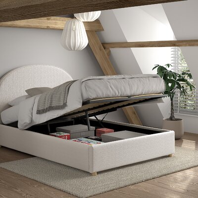 Moon storage bed 140 x 200 cm bouclé Wit