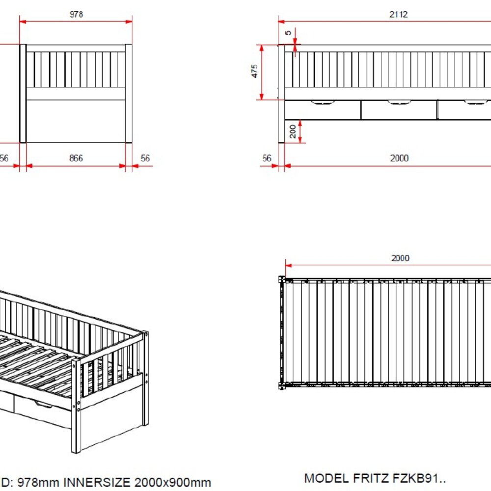 Fritz kajuitbed (91) 90 x 200 cm Milky pine