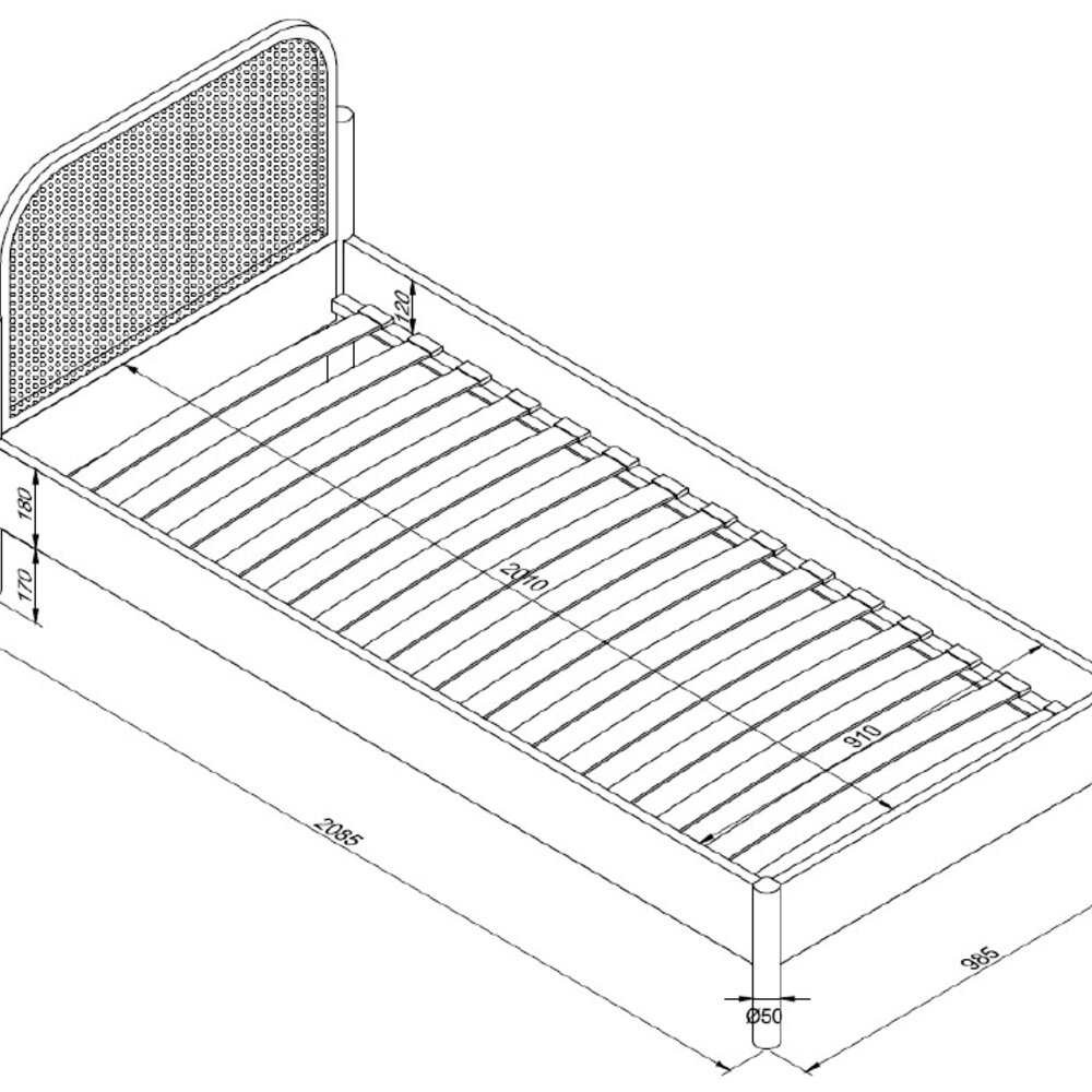 Olive bed 90 x 200 cm rotan eik Eik