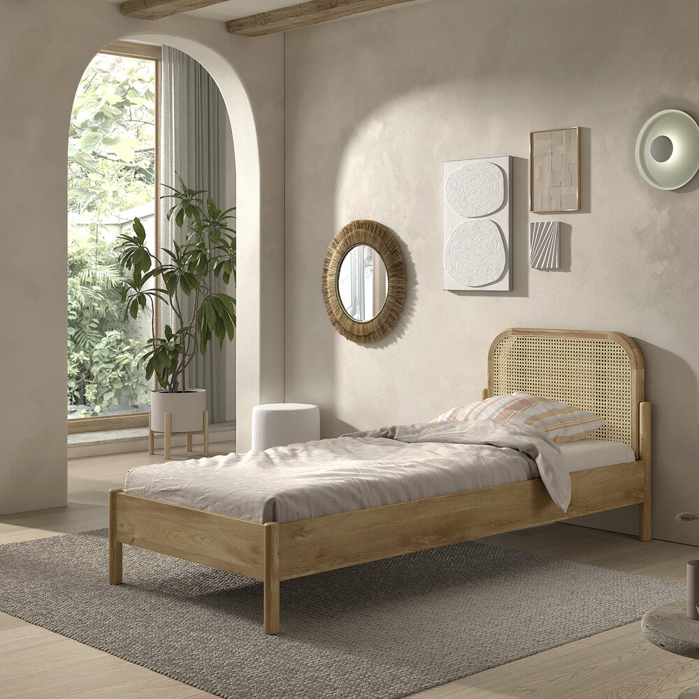 Olive bed 90 x 200 cm rotan eik Eik