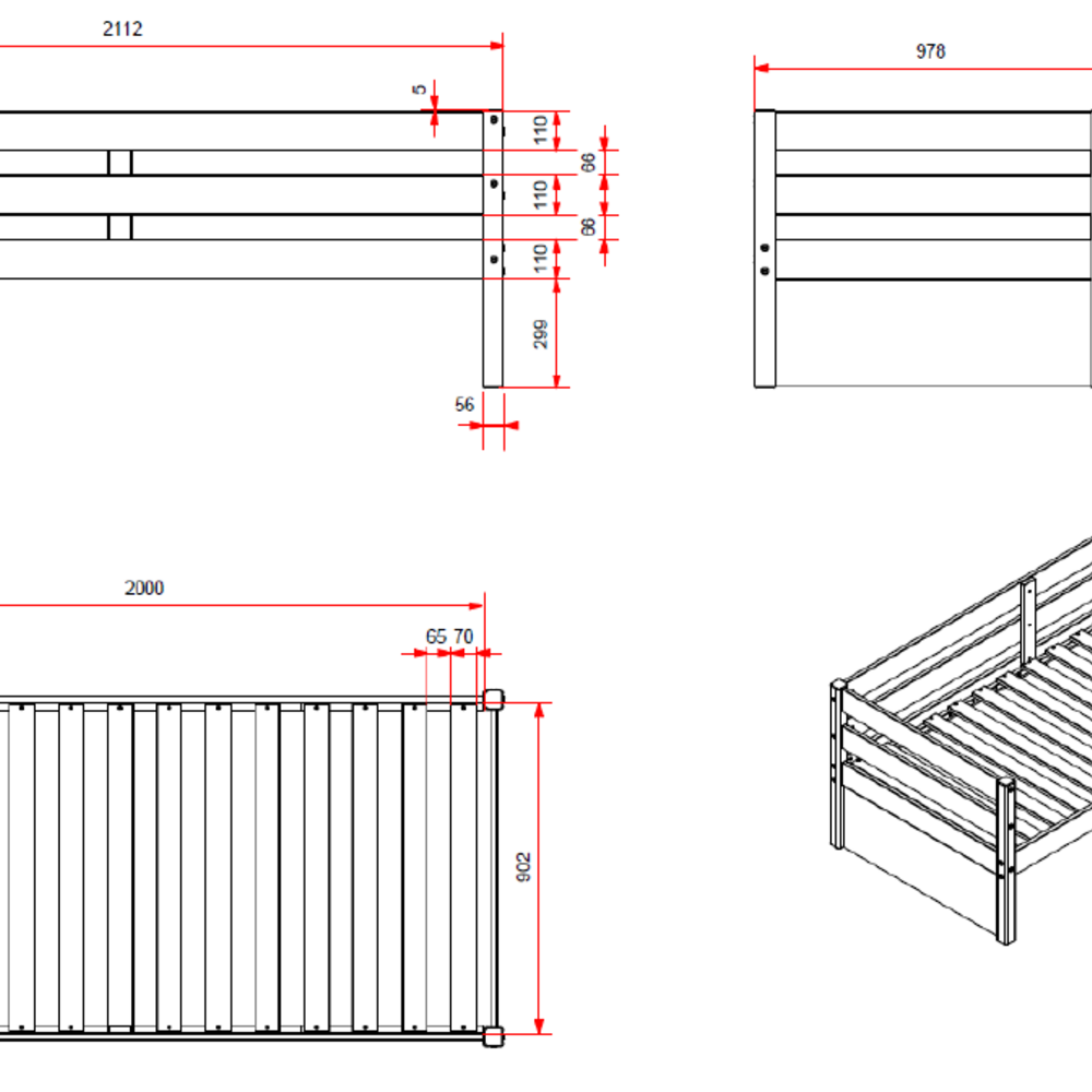 Margrit kajuitbed (90) 90 x 200 cm Natuur/wit