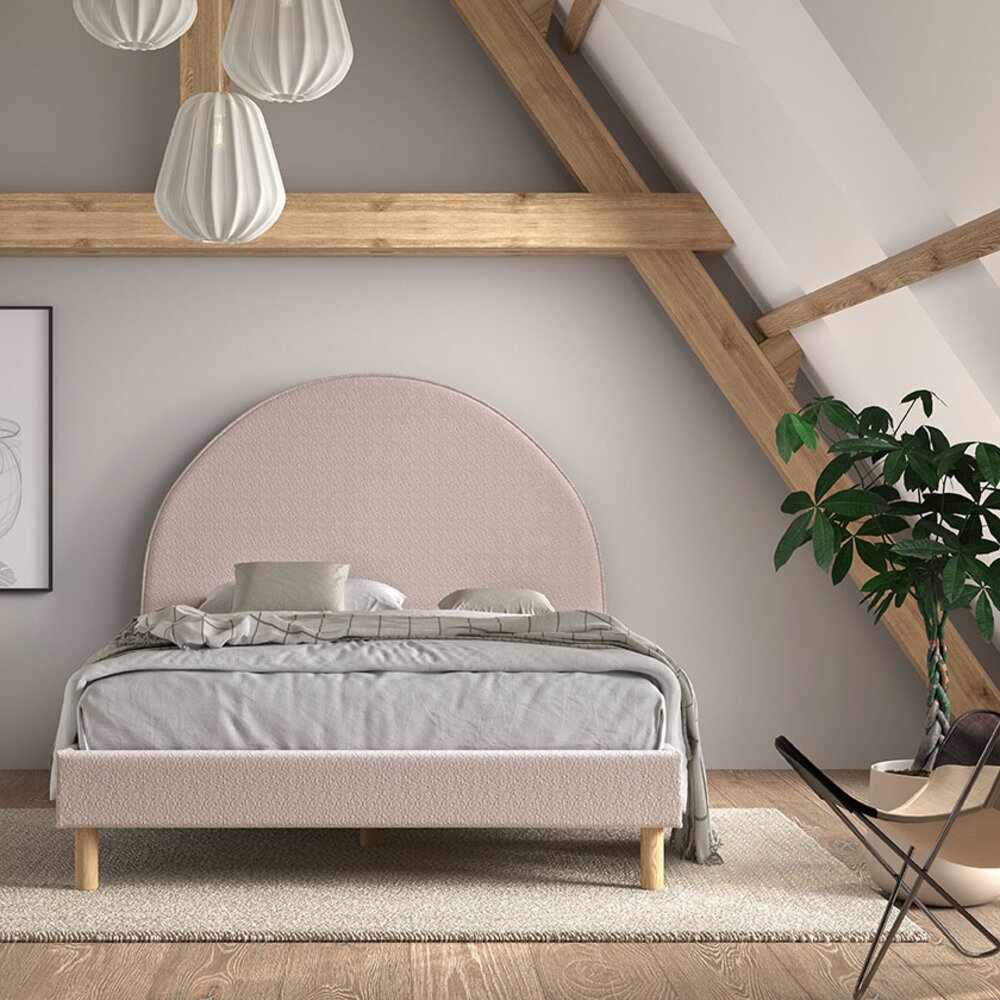 Moon bed 140 x 200 cm bouclé Roze Moon bed 140 x 200 cm bouclé Roze