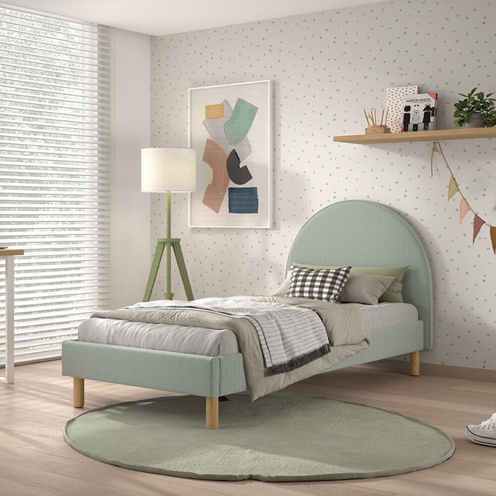 Moon bed 90 x 200 cm bouclé Olijfgroen