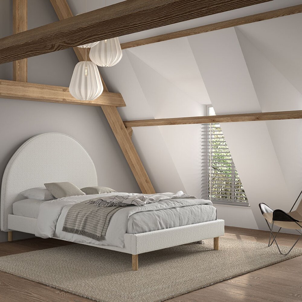 Moon bed 140 x 200 cm bouclé Wit