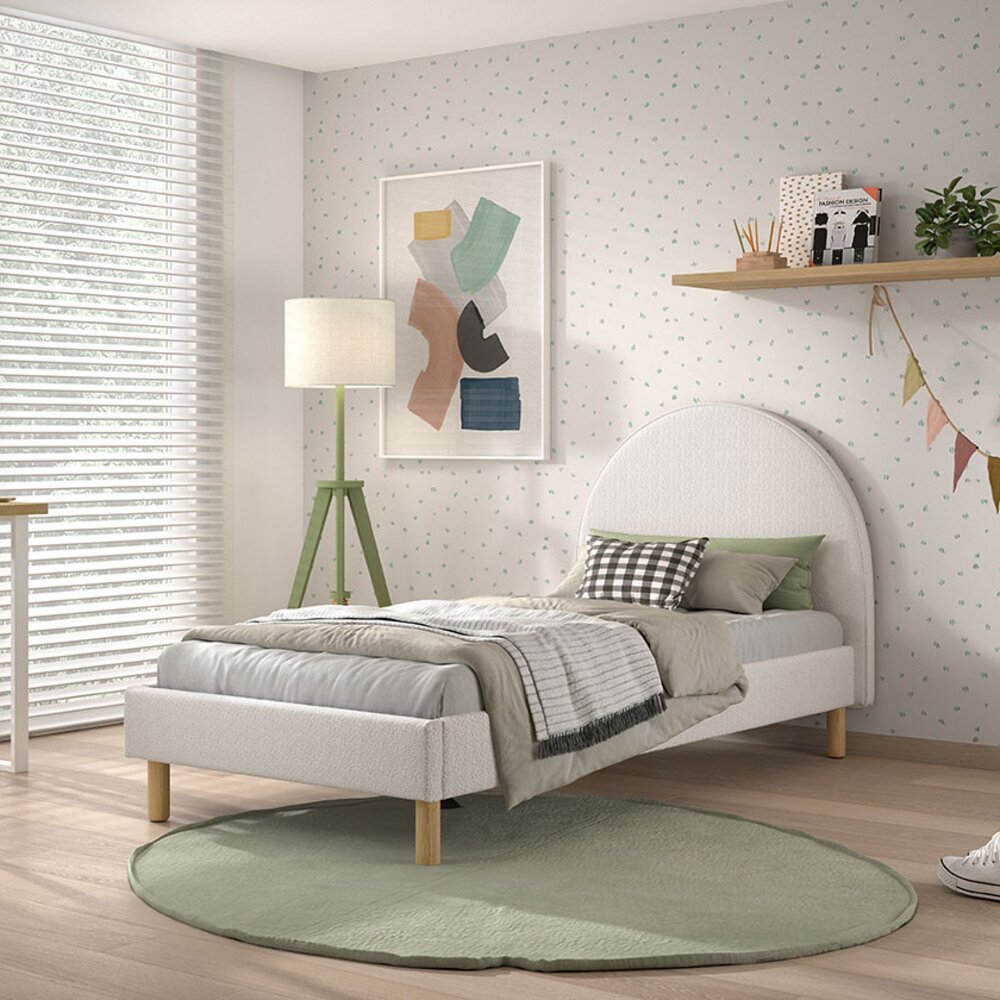 Moon bed 90 x 200 cm bouclé Wit