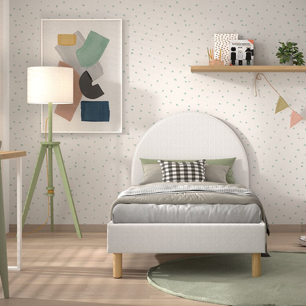 Moon bed 90 x 200 cm bouclé Wit