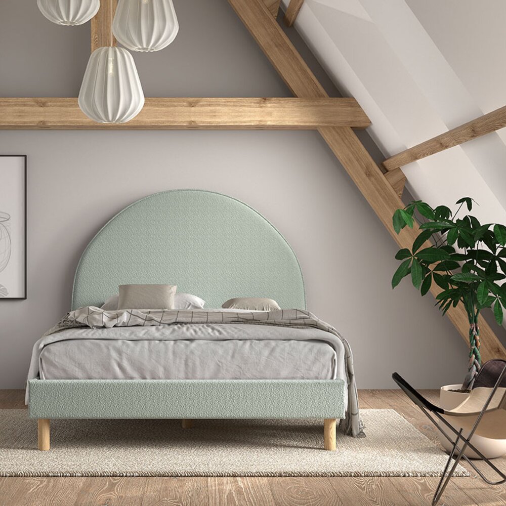 Moon bed 140 x 200 cm bouclé Olijfgroen