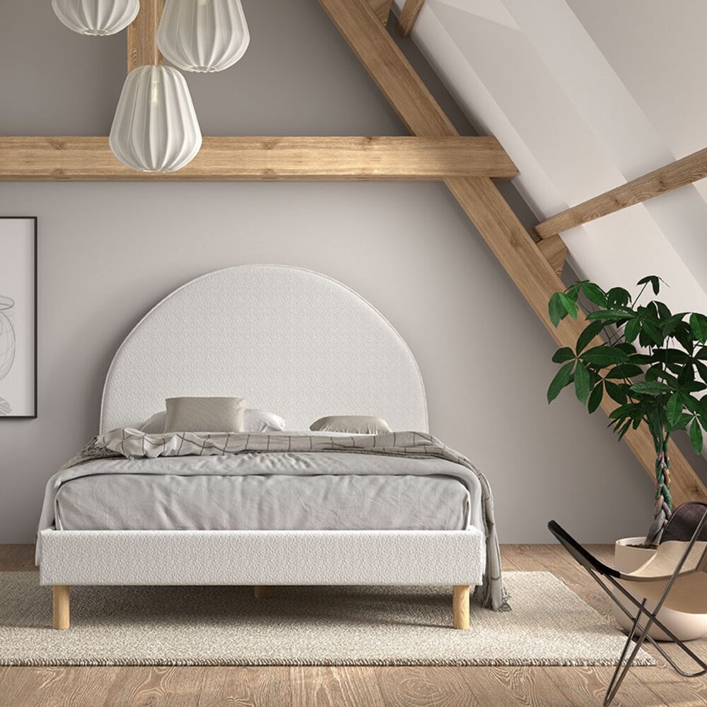 Moon bed 140 x 200 cm bouclé Wit