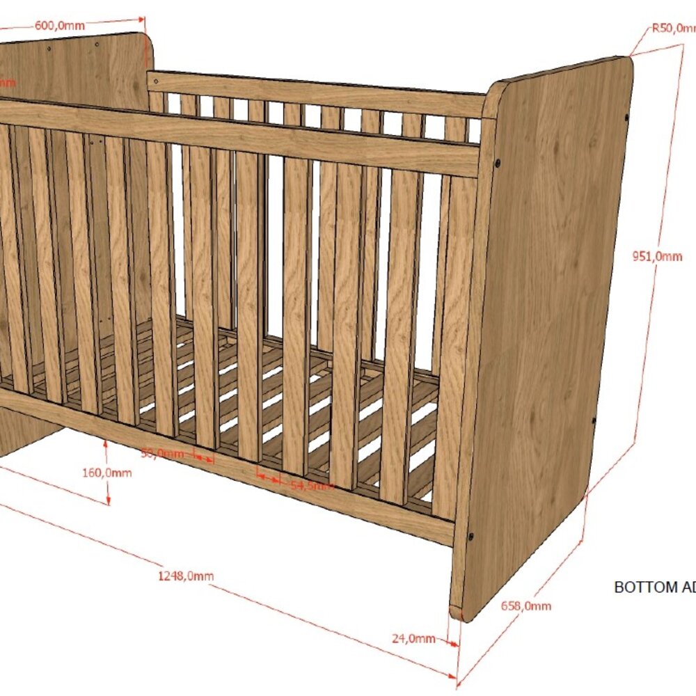 Sam doorgroeibed 60 x 120 cm + 90 x 200 cm Eik