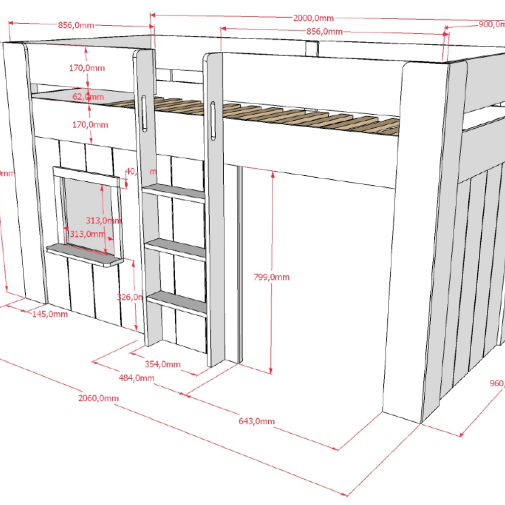 Reno halfhoogslaper 90 x 200 cm Wit