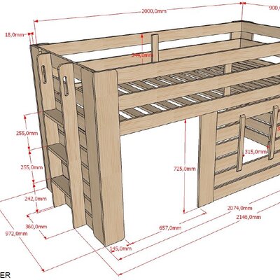 Oliver halfhoogslaper 90 x 200 cm Eik