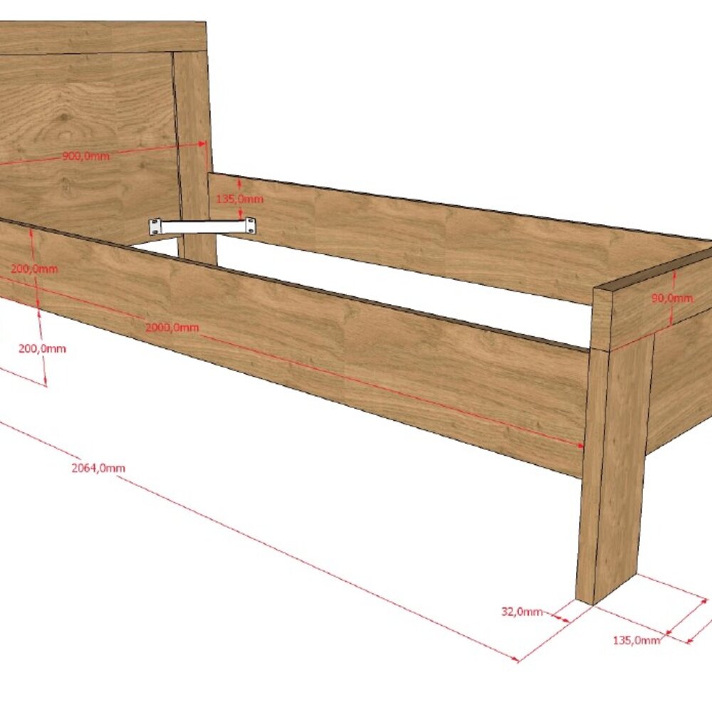 Sam bed 90 x 200 cm Eik