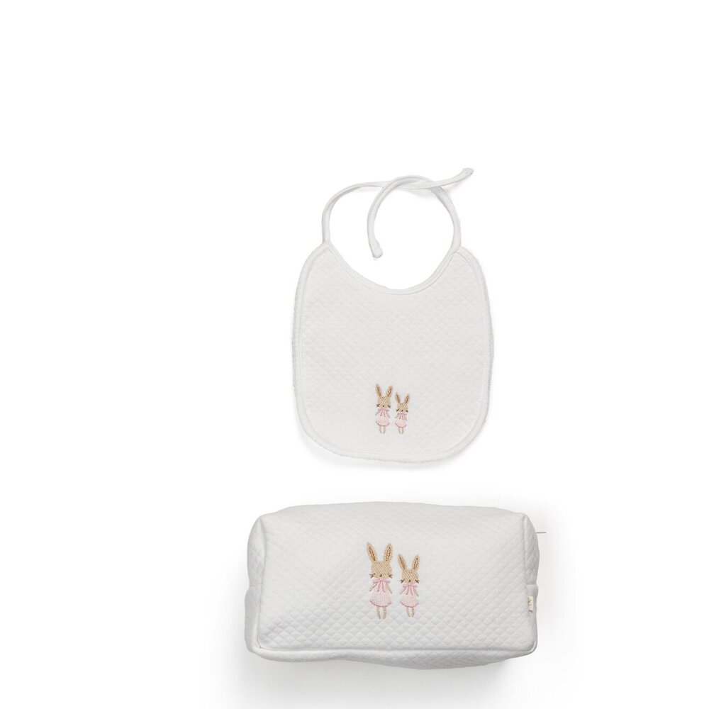 Geschenkset sweet rabbits: toilettas + luxe bavet Wit