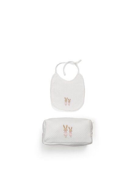 Geschenkset sweet rabbits: toilettas + luxe bavet Wit