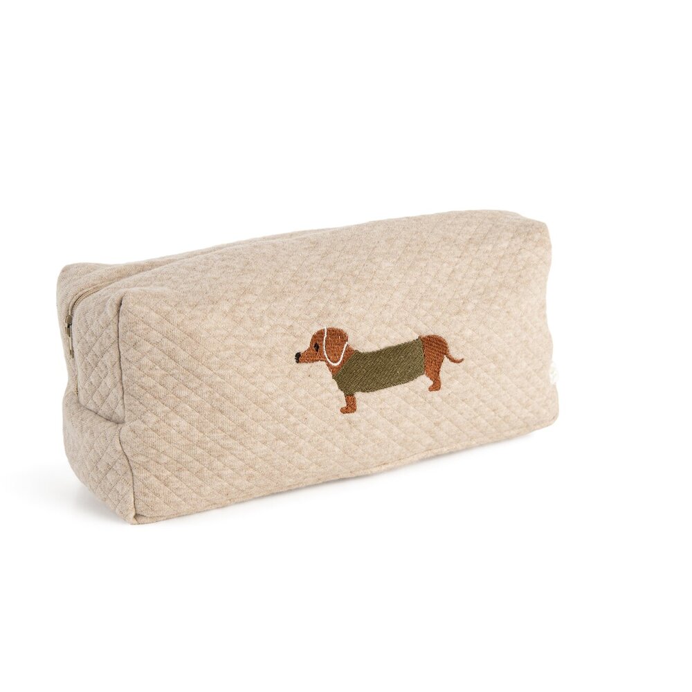 Toilettas Teckel Max losange camel trui Khaki