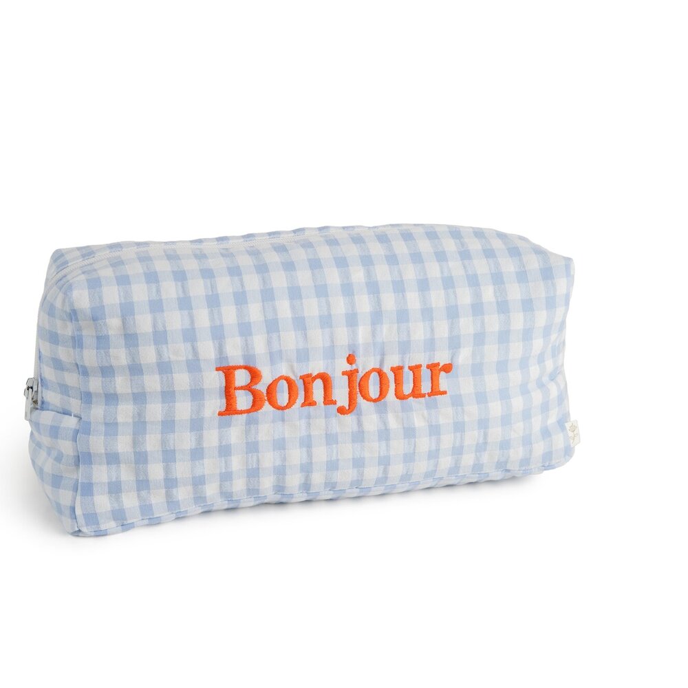 Toilettas Bonjour (vichy blauw - fluo oranje)