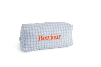 Toilettas Bonjour (vichy blauw - fluo oranje)