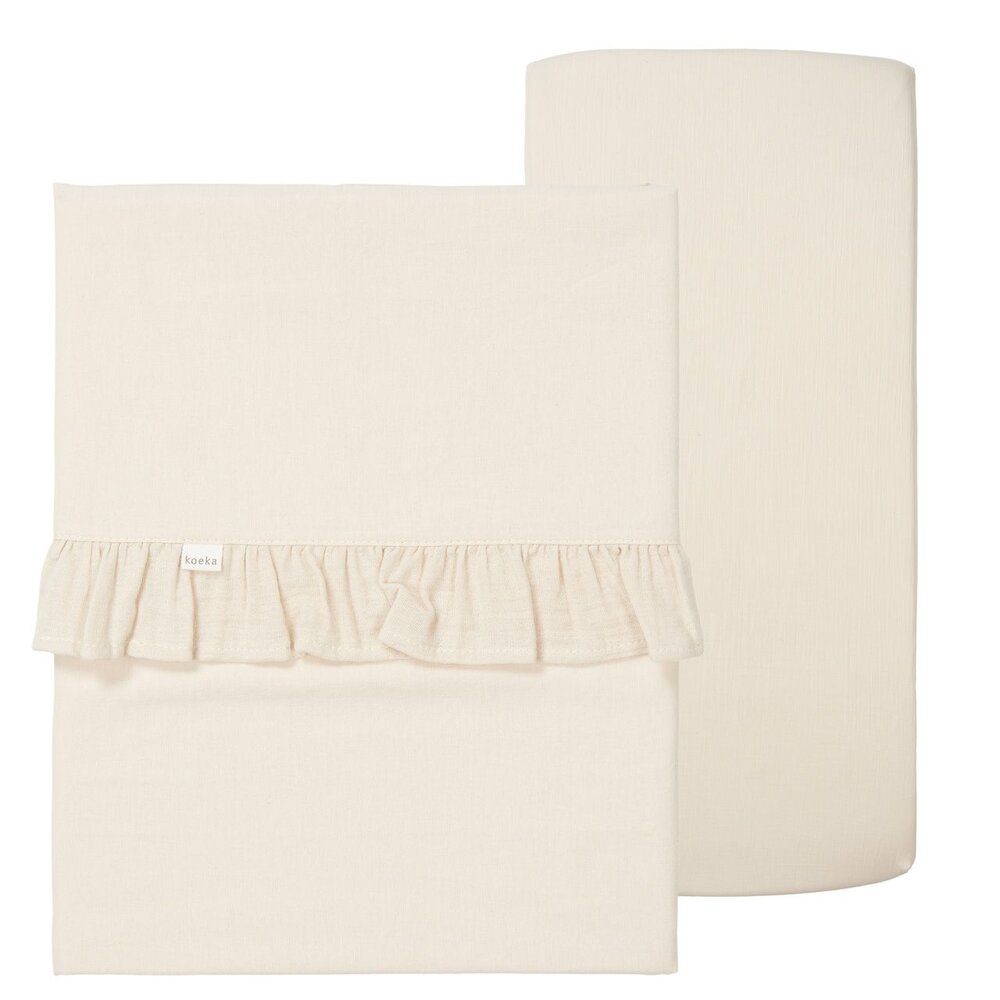 Ledikantlaken en hoeslaken set ruffle Faro warm white