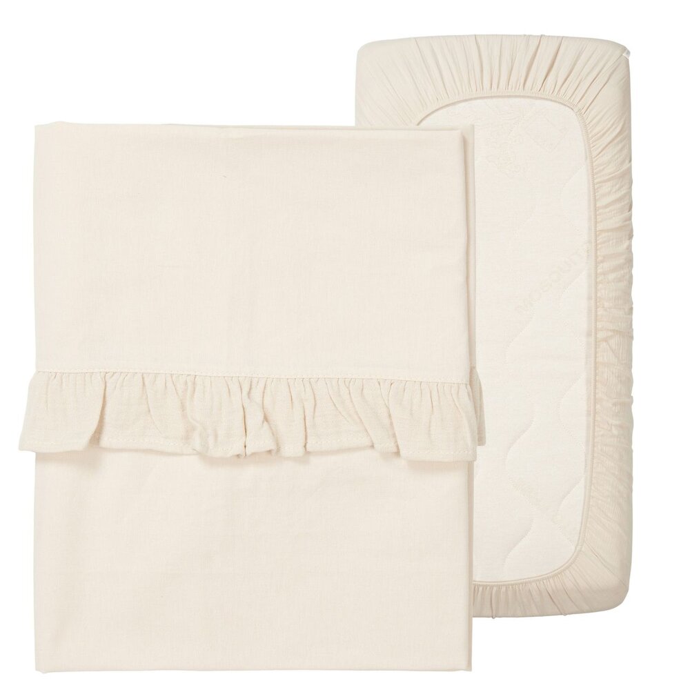 Ledikantlaken en hoeslaken set ruffle Faro warm white