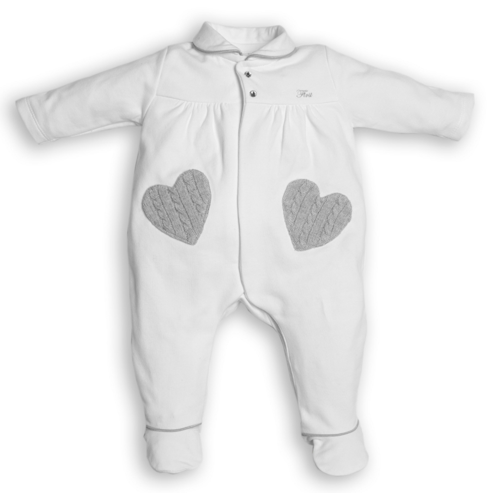 Babypakje wit met grijze hartjes Wit