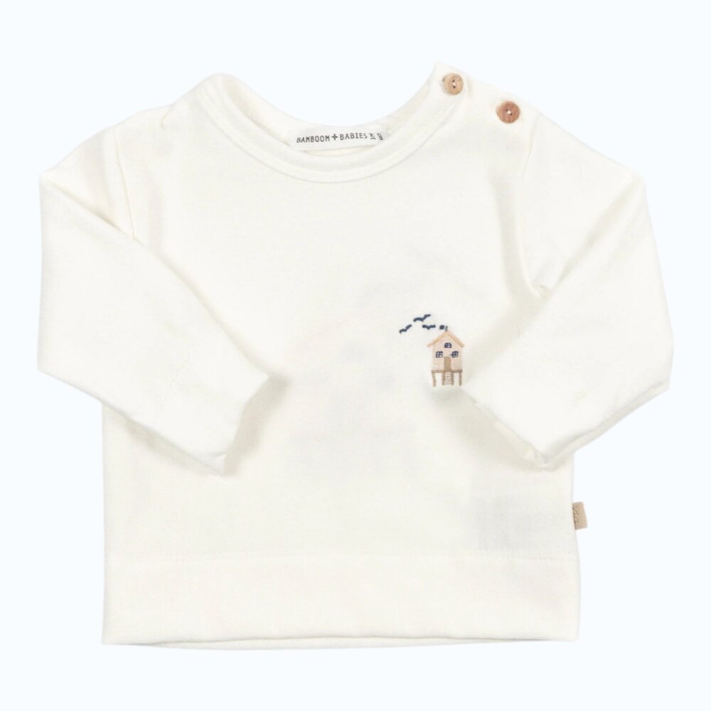 Shirt with Surf House Embroidery Offwhite