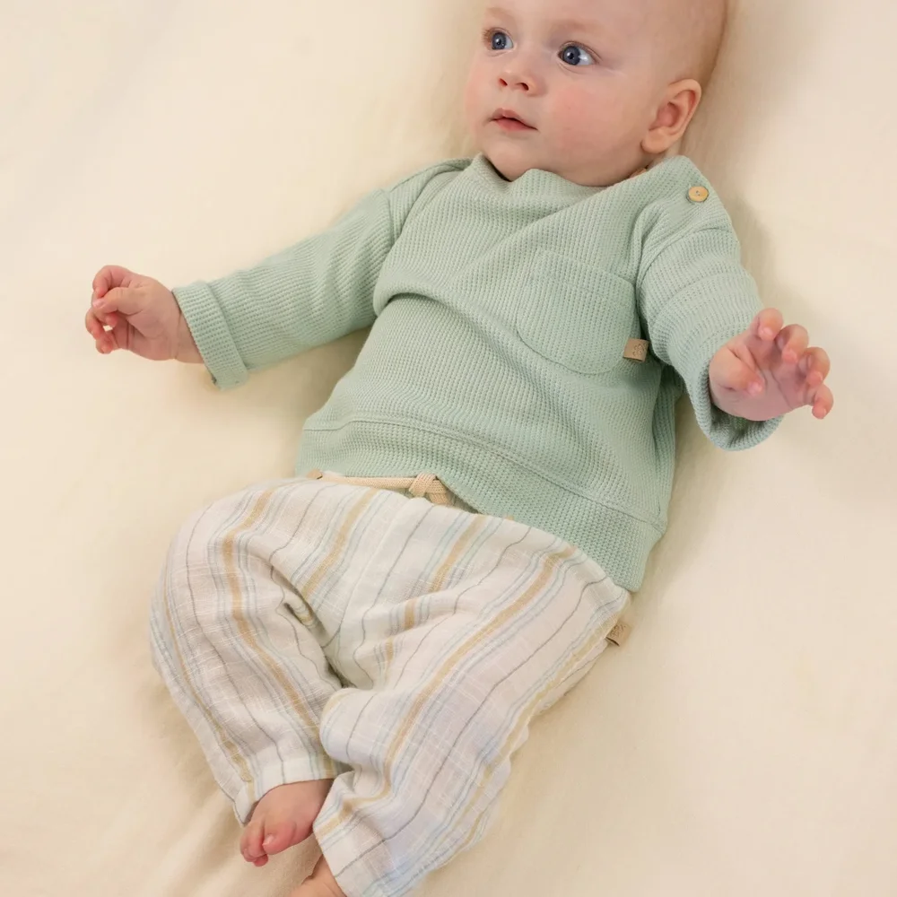 Pants Lino Look Stripe White/Blue