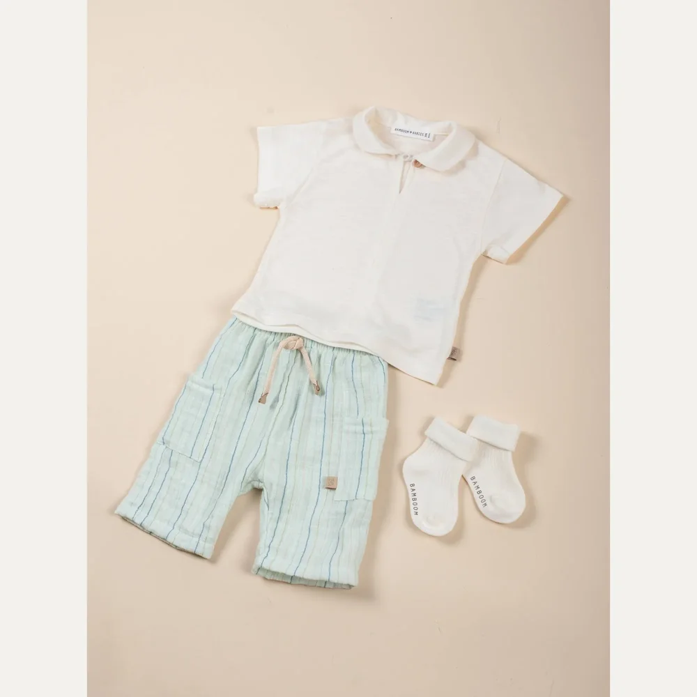 Pants Lino Look Stripe White/Blue