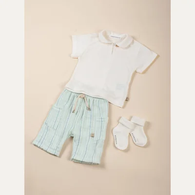 Pants Lino Look Stripe White/Blue