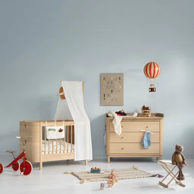 Mini+ cot bed incl. junior kit, 68x122/162 cm Oak Mini+ cot bed incl. junior kit, 68x122/162 cm Oak