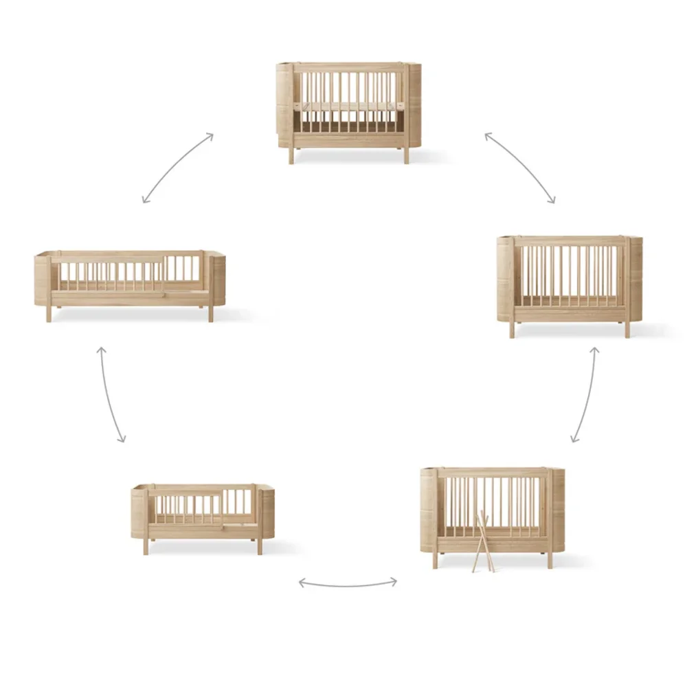 Mini+ cot bed incl. junior kit, 68x122/162 cm Oak Mini+ cot bed incl. junior kit, 68x122/162 cm Oak