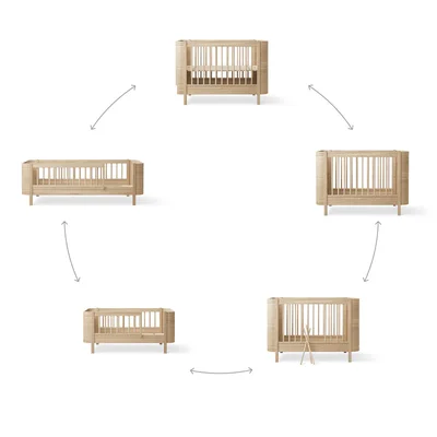 Mini+ cot bed incl. junior kit, 68x122/162 cm Oak